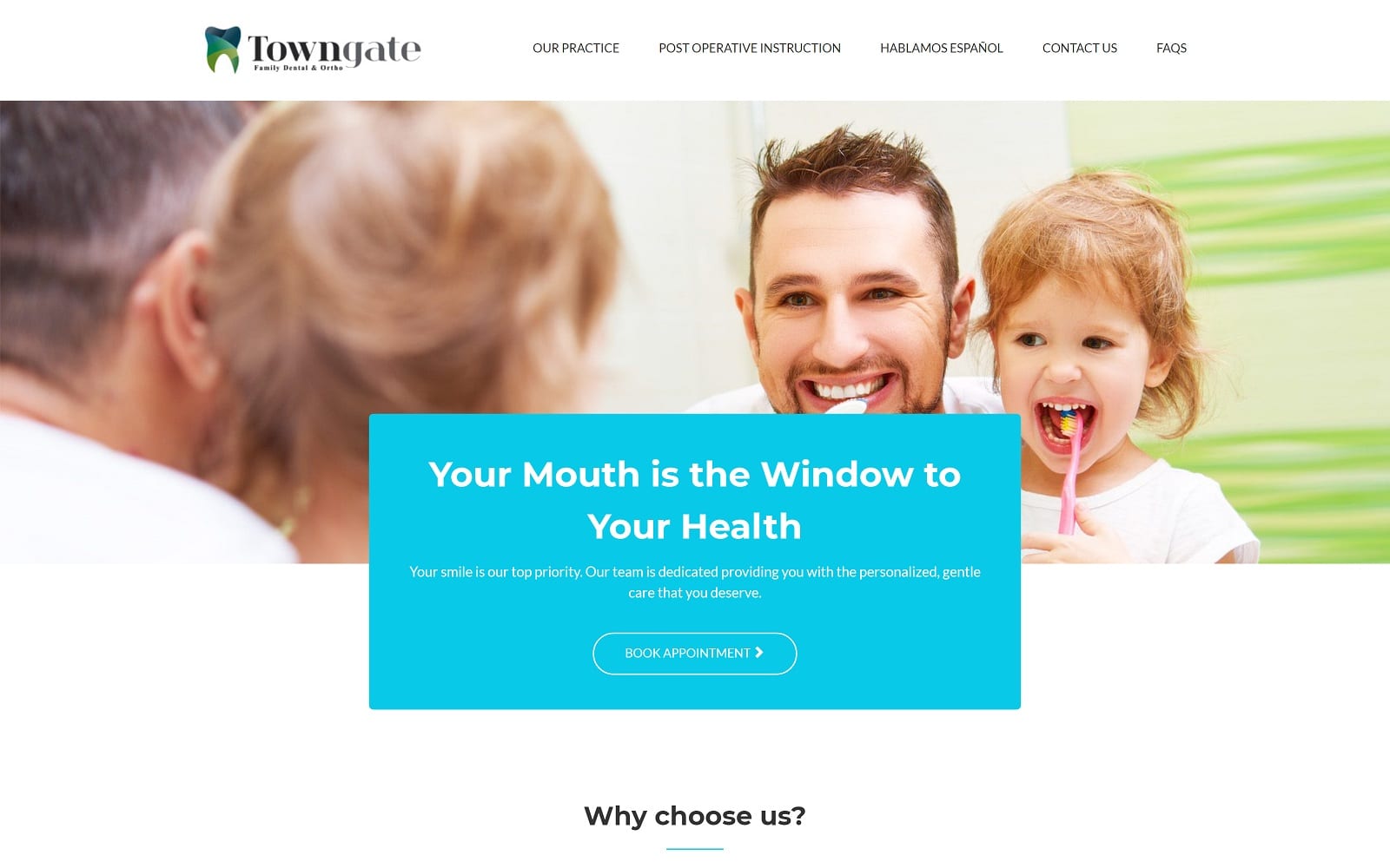 The screenshot of towngate family dental & orthodontics towngatedentistry. Com website