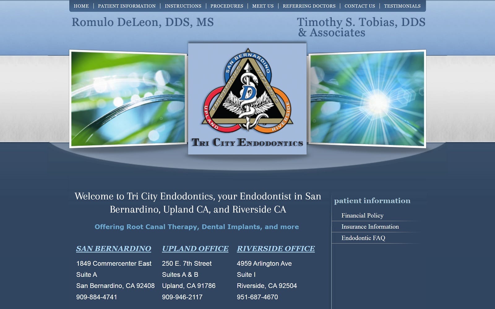 The screenshot of tri city endodontics tricityendodontics. Com dr. Romulo de leon website