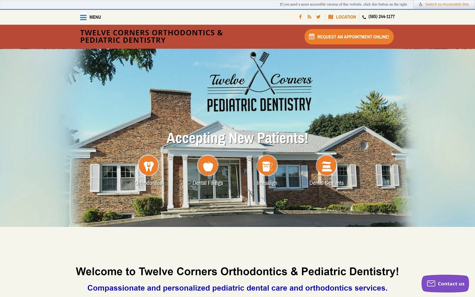 The screenshot of twelve corners orthodontics & pediatric dentistry twelvecornersdentistry. Com website