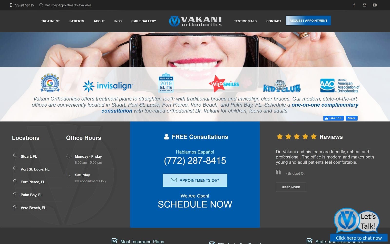 The screenshot of vakani orthodontics vakaniortho. Com website