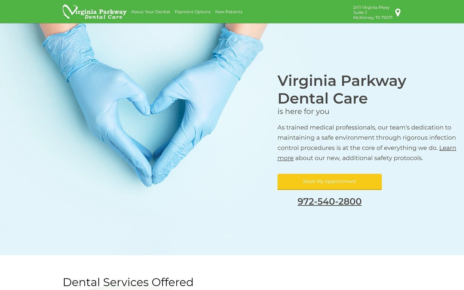 The screenshot of virginia parkway dental care virginiaparkwaydental. Com website