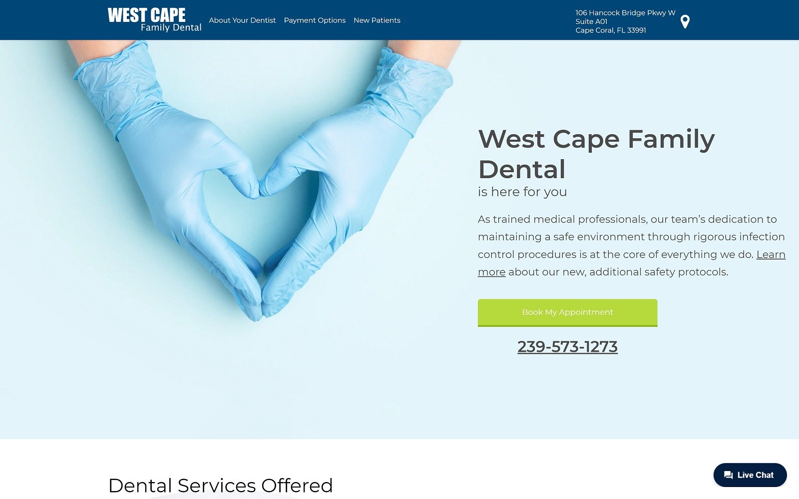 The screenshot of west cape family dental westcapefamilydental. Com website