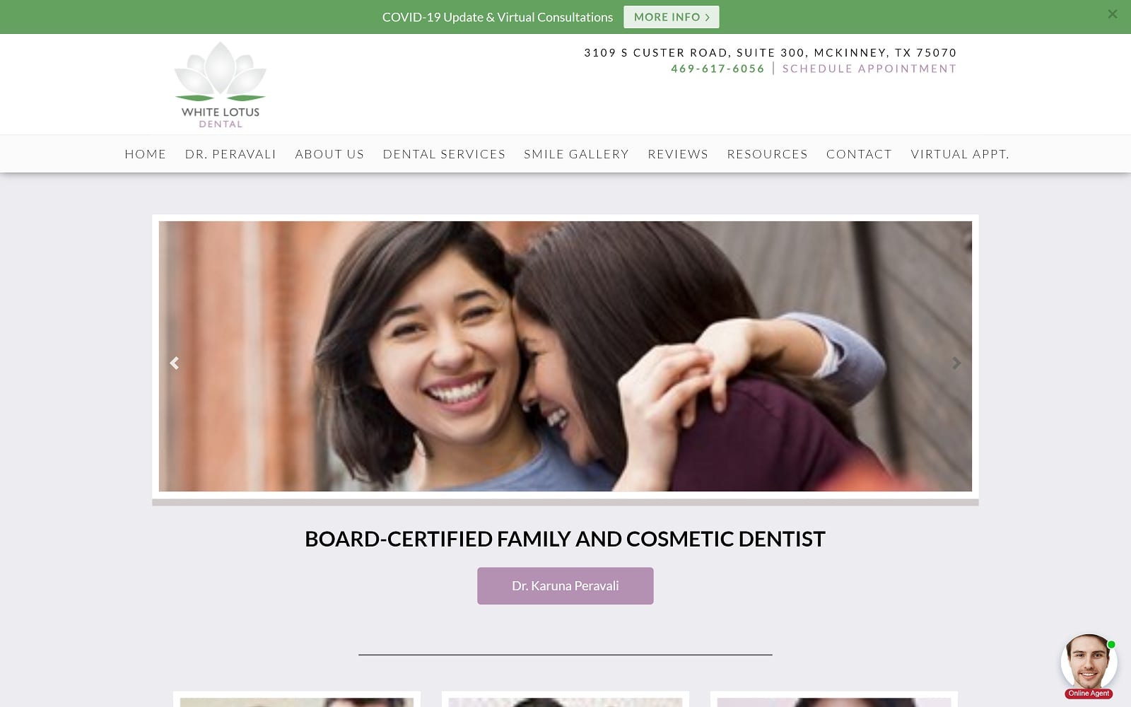 The screenshot of white lotus dental whitelotusdental. Com dr. Karuna peravali website