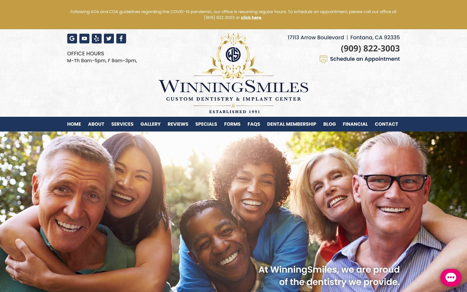 The screenshot of winningsmiles custom dentistry & implant center winningsmiles. Net website