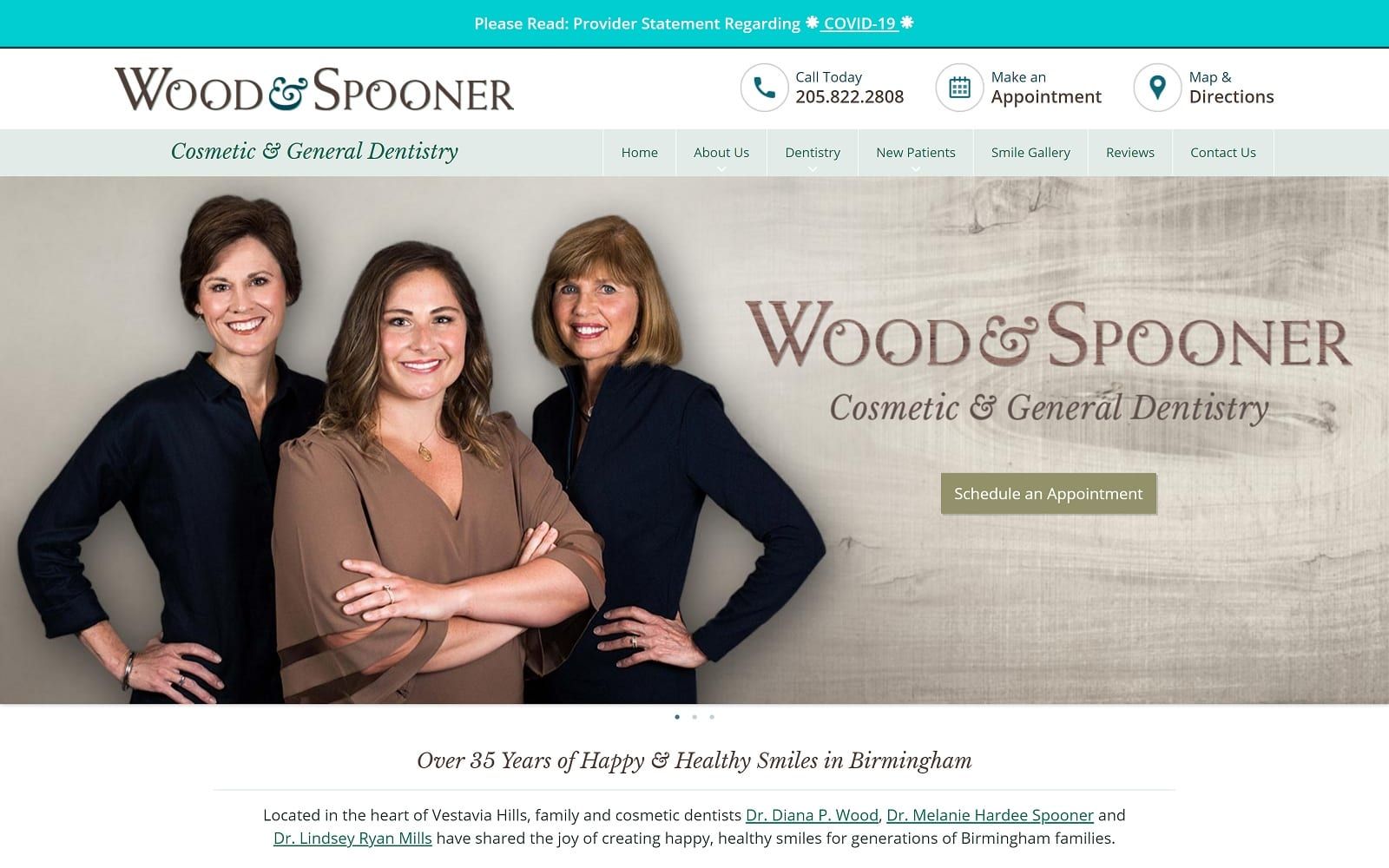 The screenshot of wood & spooner cosmetic and general dentistry woodandspooner. Com website