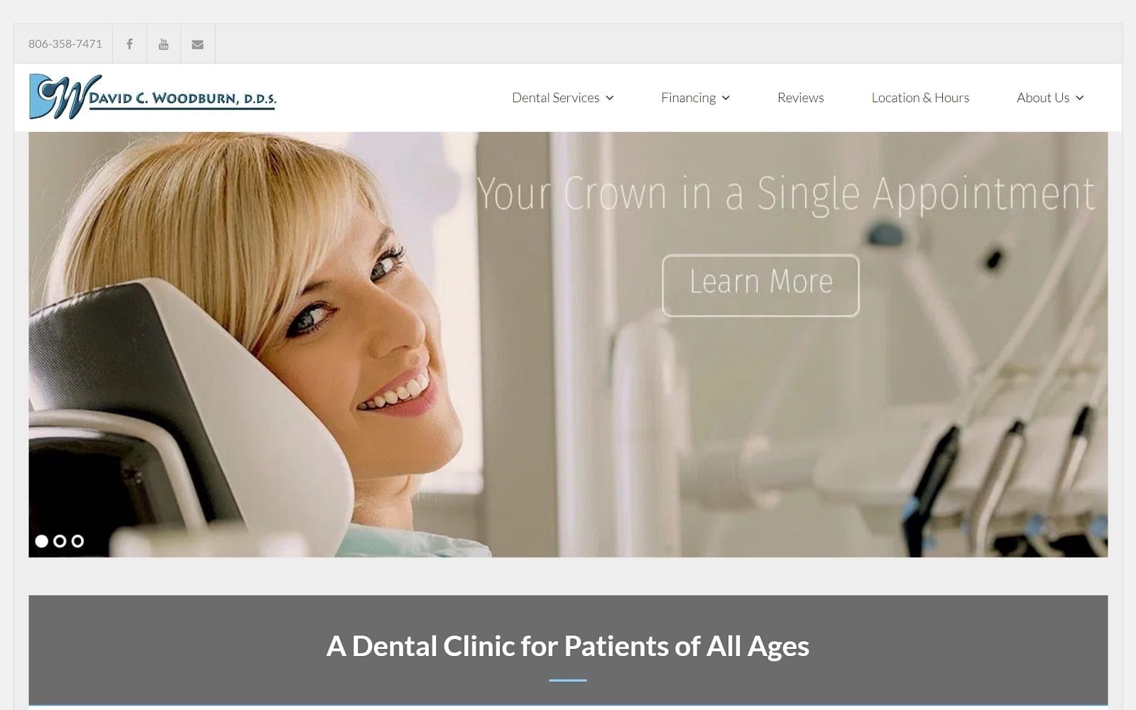 The screenshot of dr. David c. Woodburn family & comestic dentistry woodburndentalamarillo. Com website