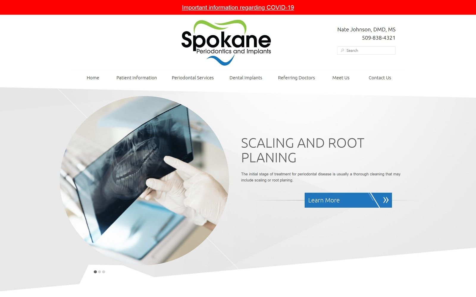 The screenshot of spokane periodontics and implants spokaneperio. Com dr. Nate johnson website