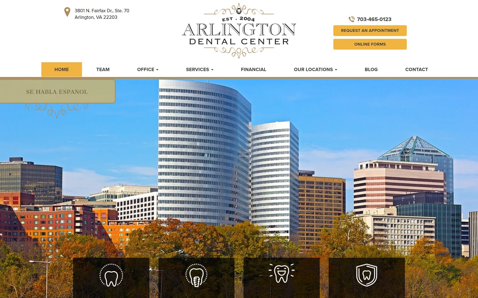 The screenshot of arlington dental center arlingtondentalcenter. Com website