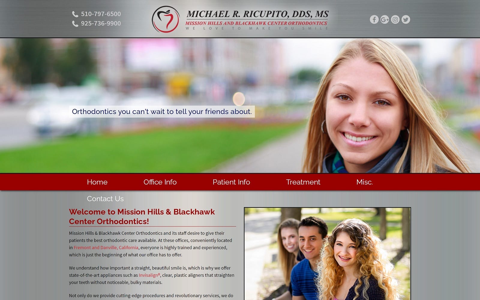 The screenshot of mission hills orthodontics bay-area-braces. Com dr. Michael r. Ricupito website