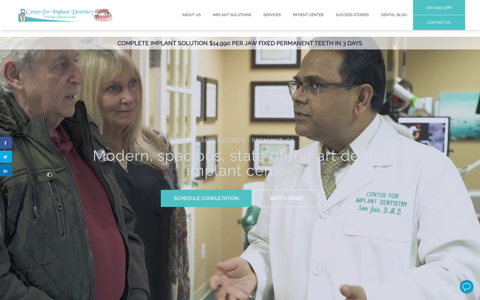 The screenshot of center for implant dentistry bayareaimplantdentistry. Com dr. Sambhav jain website