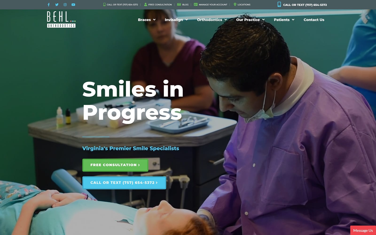 The screenshot of behl orthodontics website