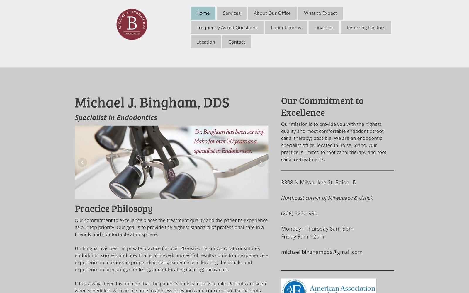 The screenshot of bingham michael j dds binghamendodontics. Com website