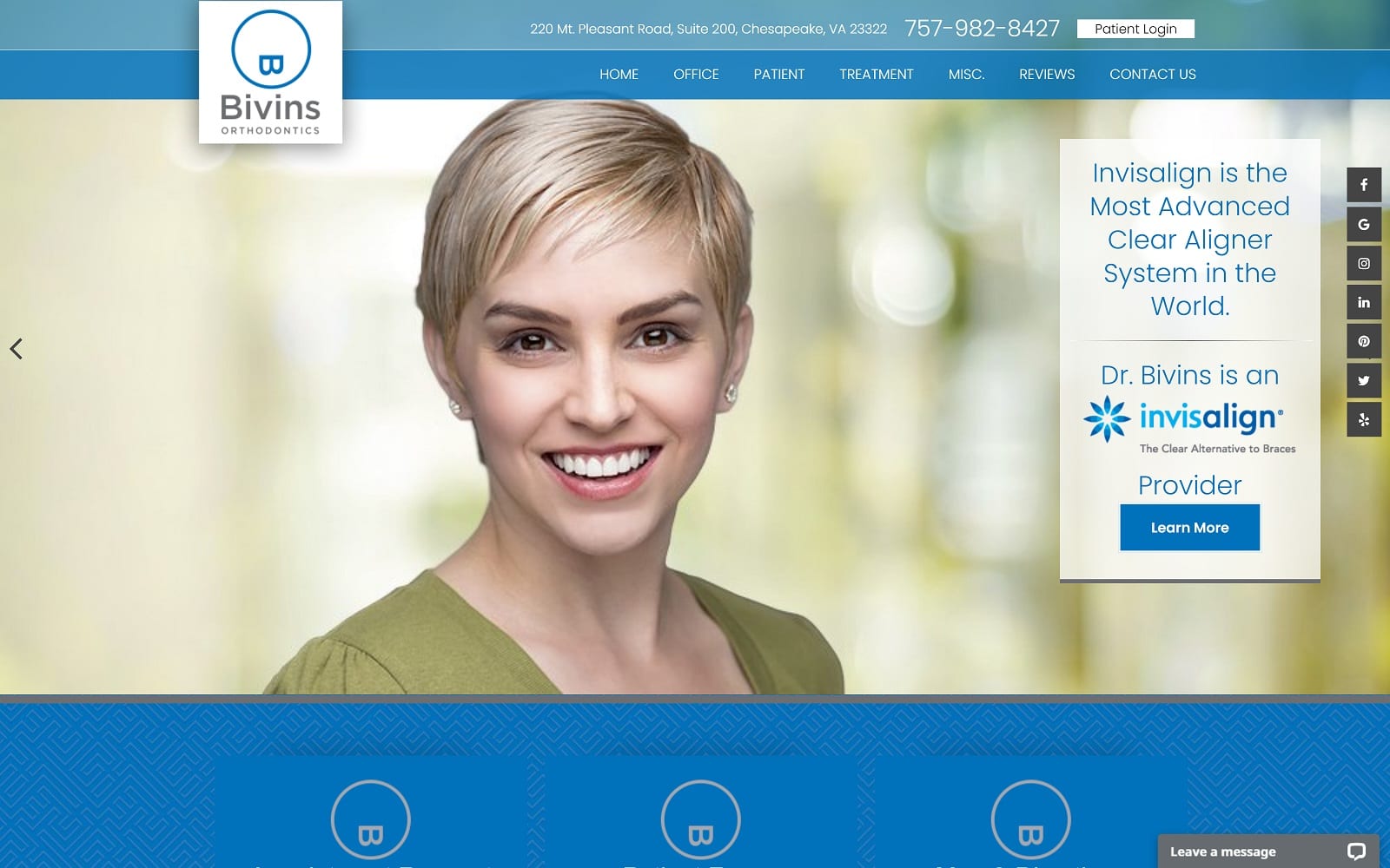 The screenshot of bivins orthodontics bivinsorthodontics. Com dr. Bivins website