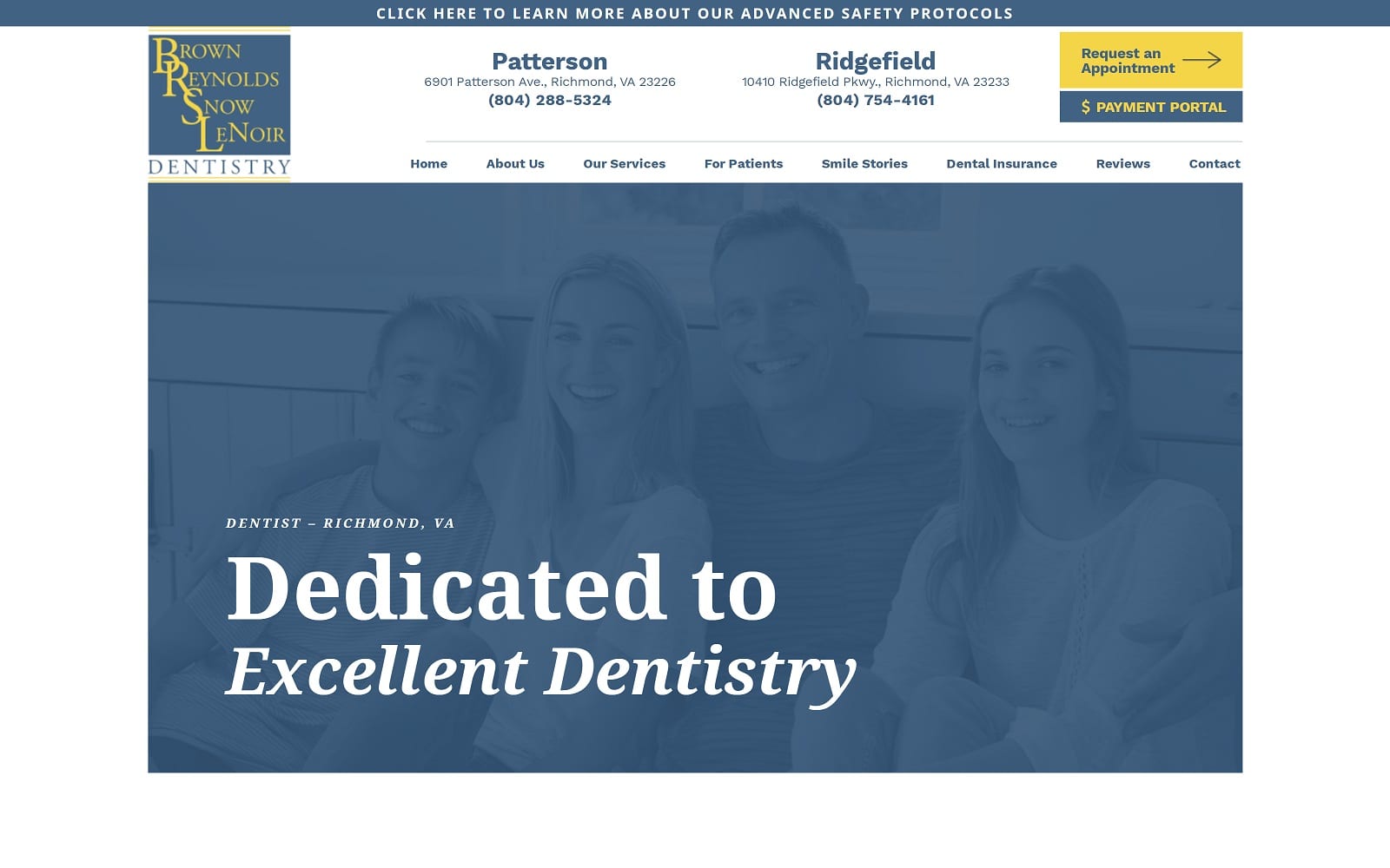 The screenshot of brown reynolds snow lenoir dentistry brsdentistry. Com website