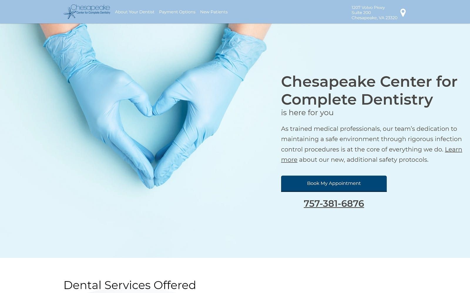 The screenshot of chesapeake center for complete dentistry chesapeakecompletedentistry. Com website