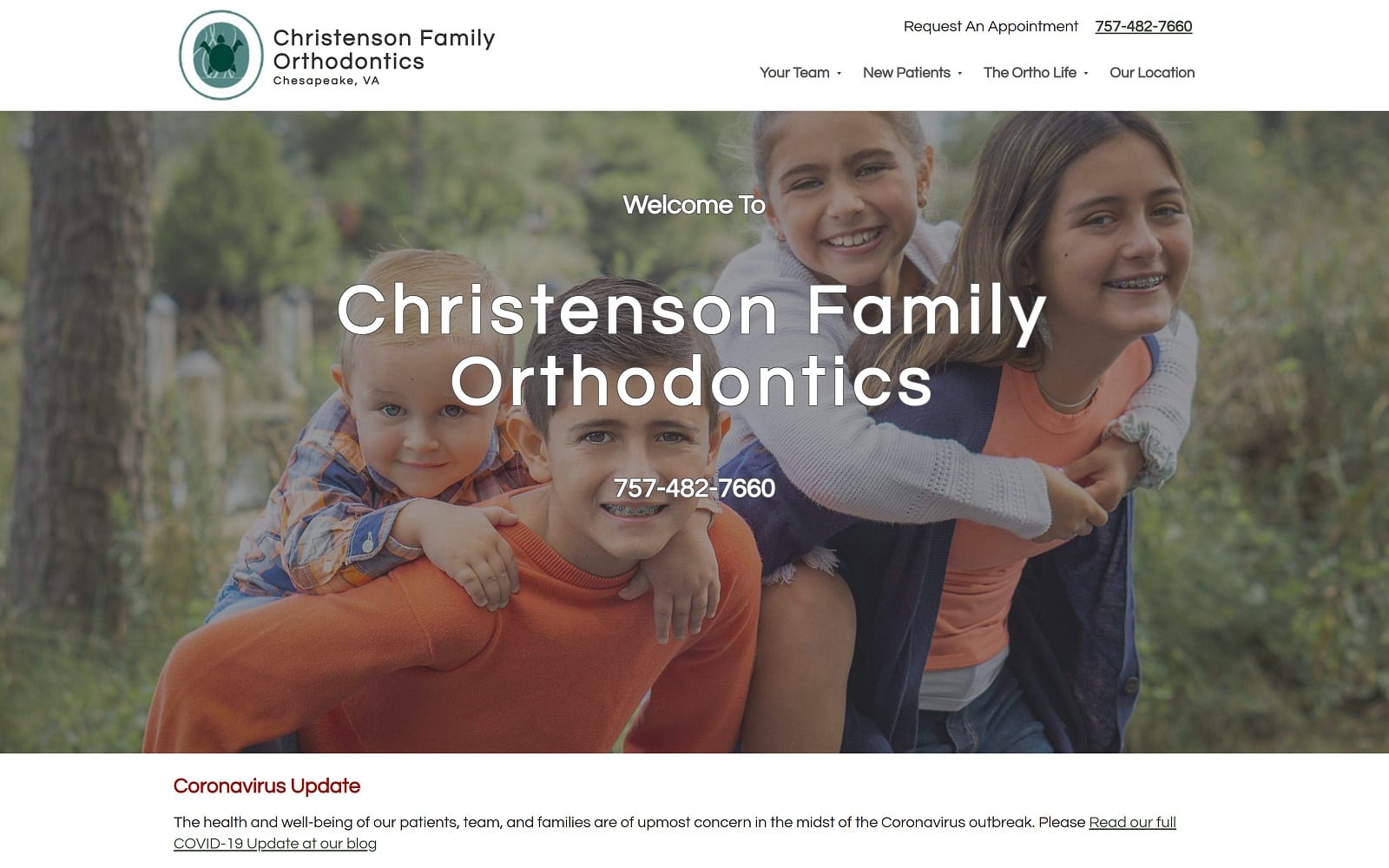 The screenshot of christenson family orthodontics christensonfamilyortho. Com website