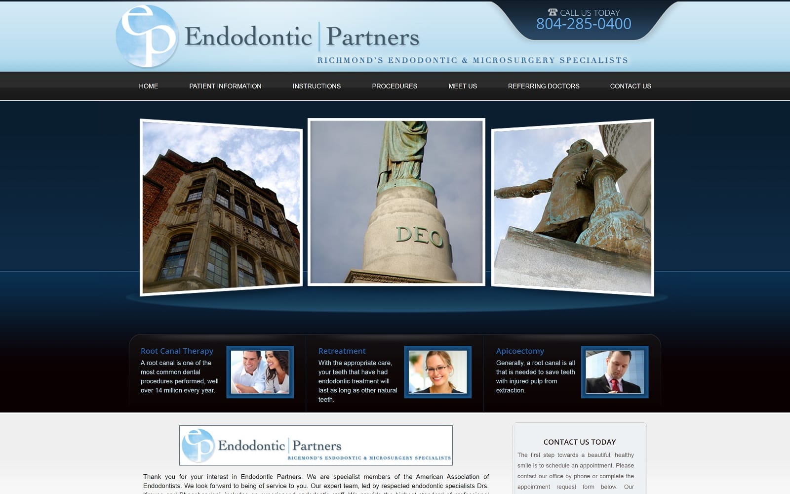 The screenshot of endodontic partners endopartners. Com drs. Krause and bhagchandani website