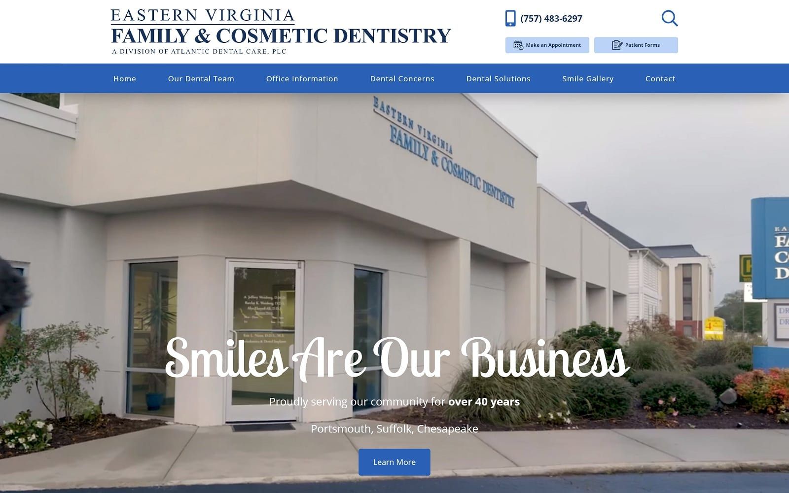 The screenshot of eastern virginia family & cosmetic dentistry evadental. Com website