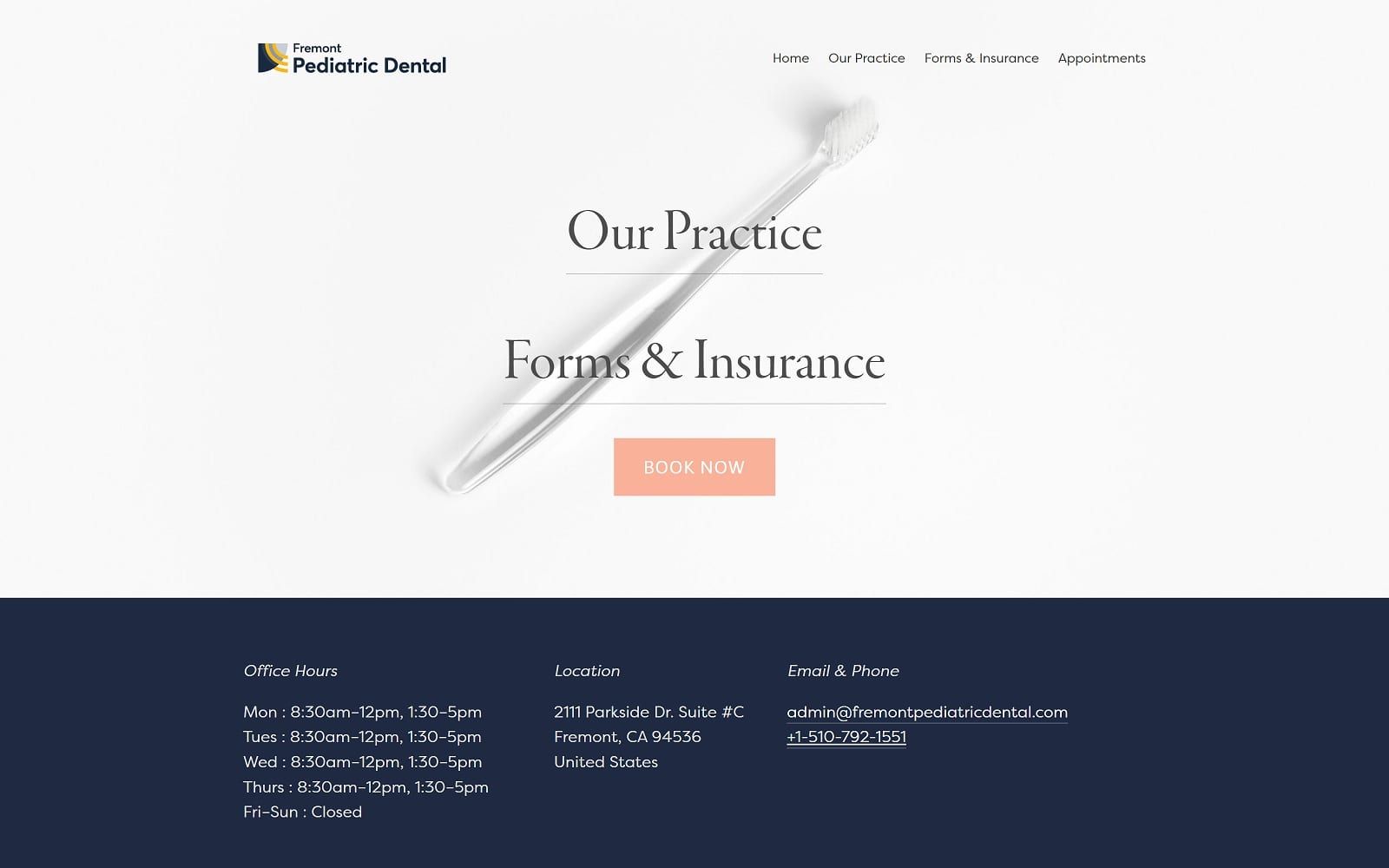 The screenshot of fremont pediatric dental, dr. Andrea salazar dinh, dds, inc. Fremontpediatricdental. Com website