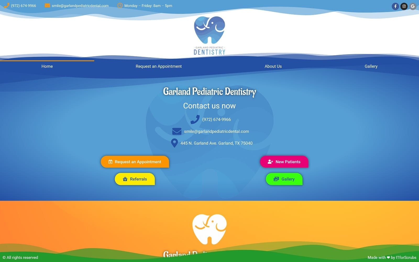 The screenshot of garland pediatric dentistry garlandpediatricdental. Com website