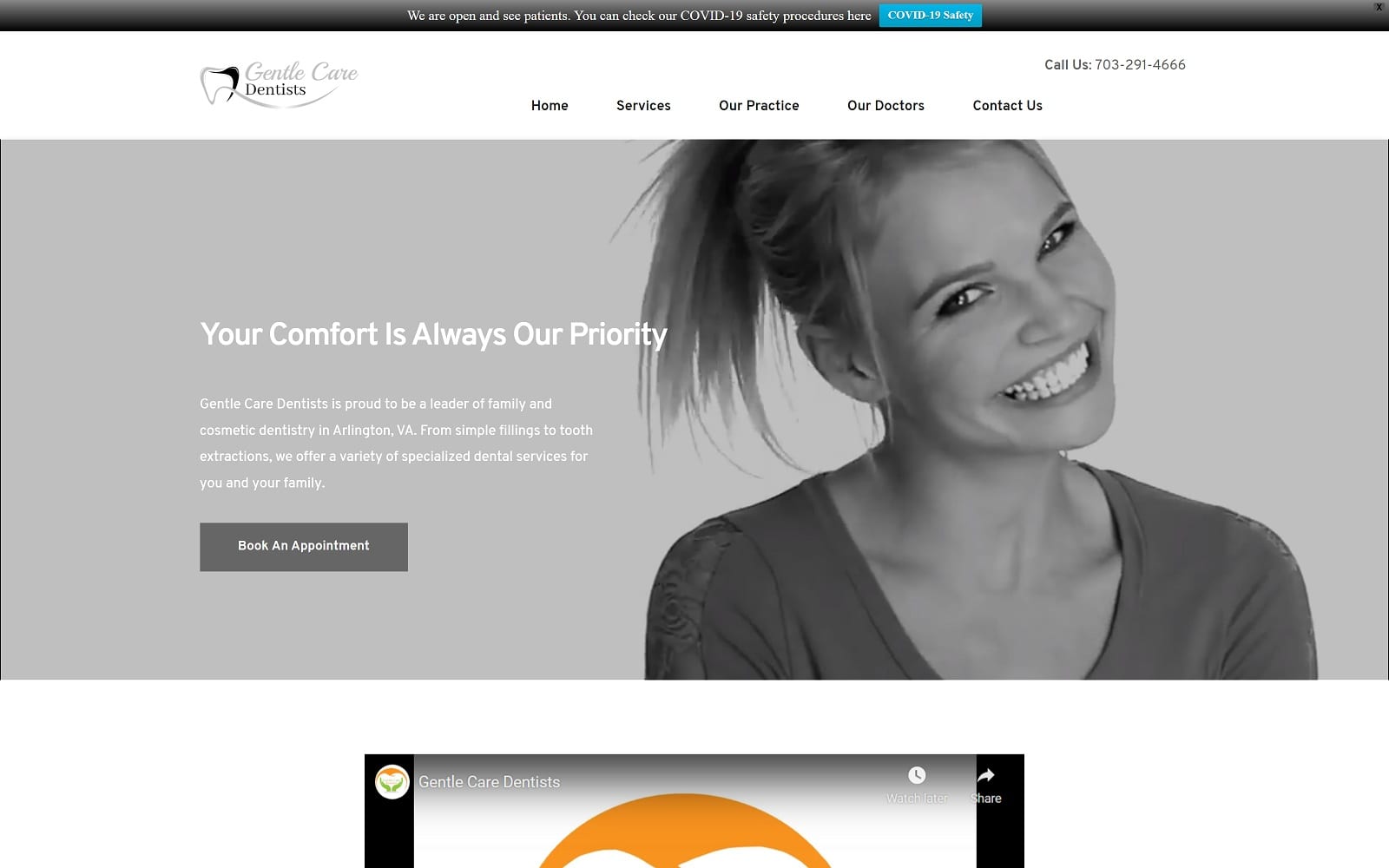The screenshot of gentle care dentists - arlington dentist office gentlecaredentists. Com website