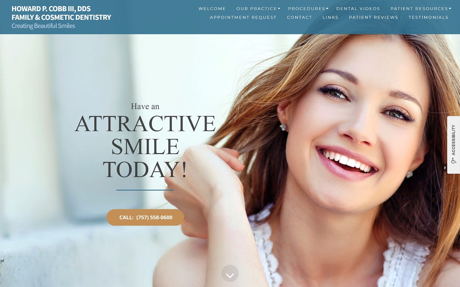 The screenshot of howard p. Cobb iii, dds family & cosmetic dentistry howardcobbdds. Com website