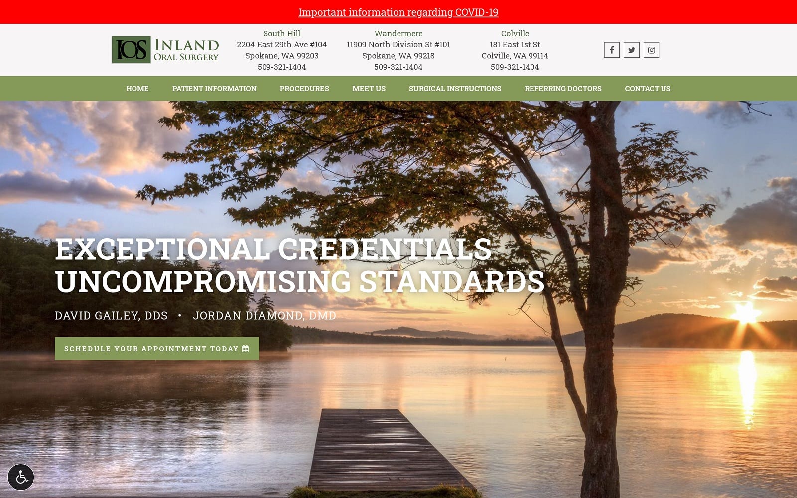 The screenshot of inland oral surgery south hill inlandoralsurgery. Com dr. Gailey and dr. Diamond website