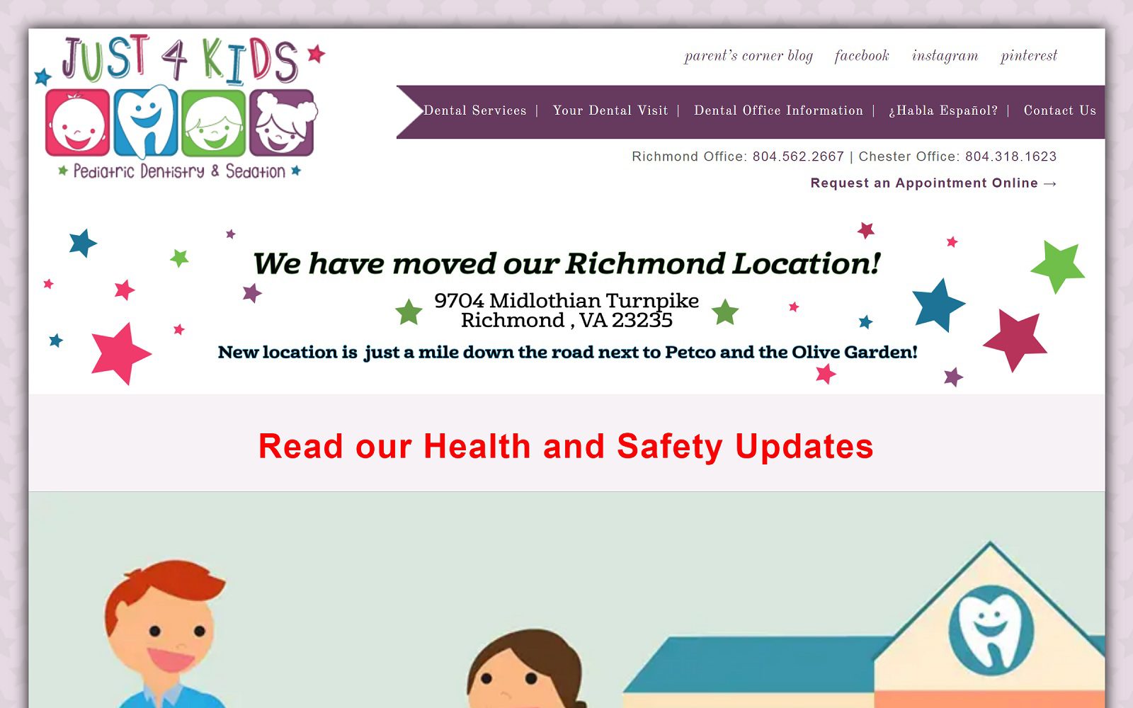 The screenshot of just 4 kids pediatric dentistry & sedation- richmond va just4kidsdentistryva. Com website