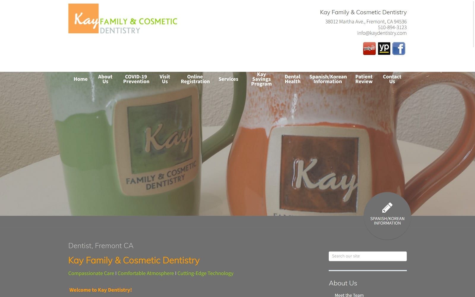 The screenshot of kay family & cosmetic dentistry kaydentistry. Com dr. Kay yoo website