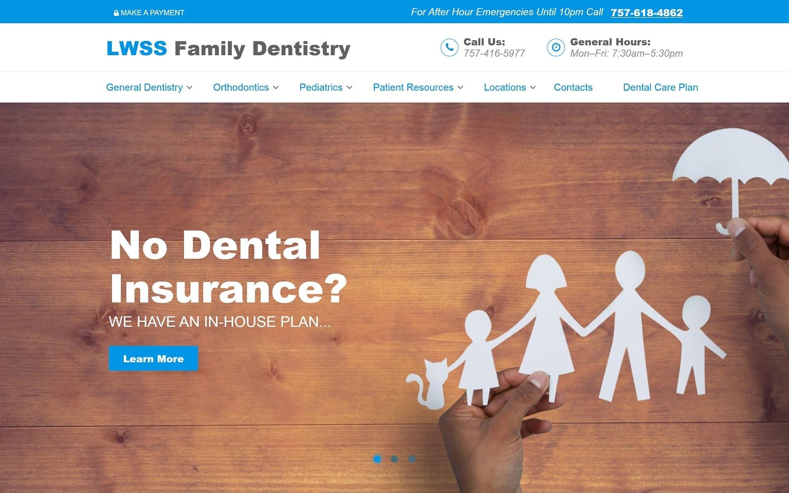 The screenshot of lwss family dentistry lwssfamilydentistry. Com website