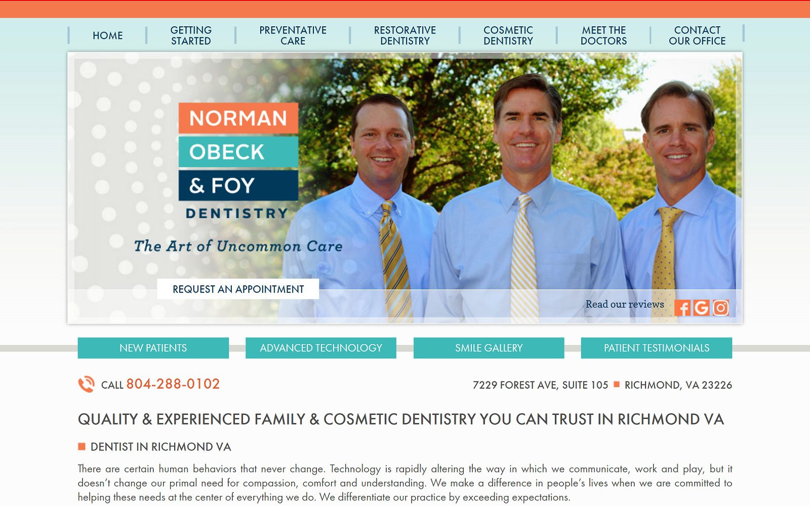 The screenshot of drs. Norman, obeck and foy dentistry nofdentistry. Com website