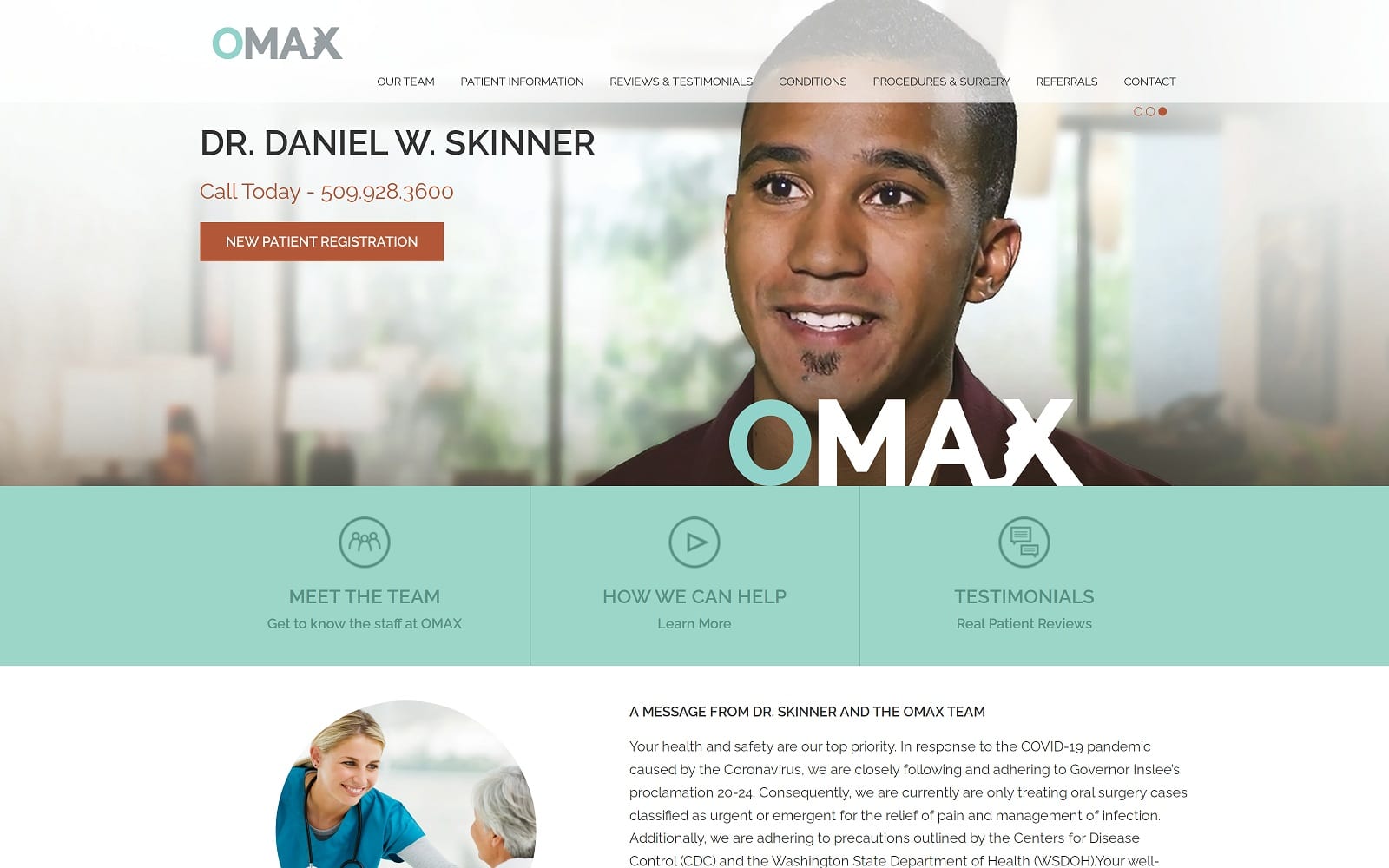 The screenshot of omax oral and maxillofacial surgery omaxsurgery. Com dr. Daniel skinner website