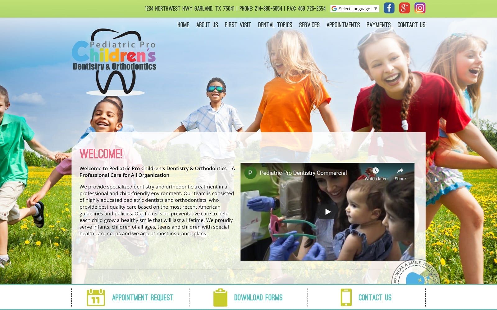 The screenshot of pediatric pro children's dentistry & orthodontics pediatricpro. Com website
