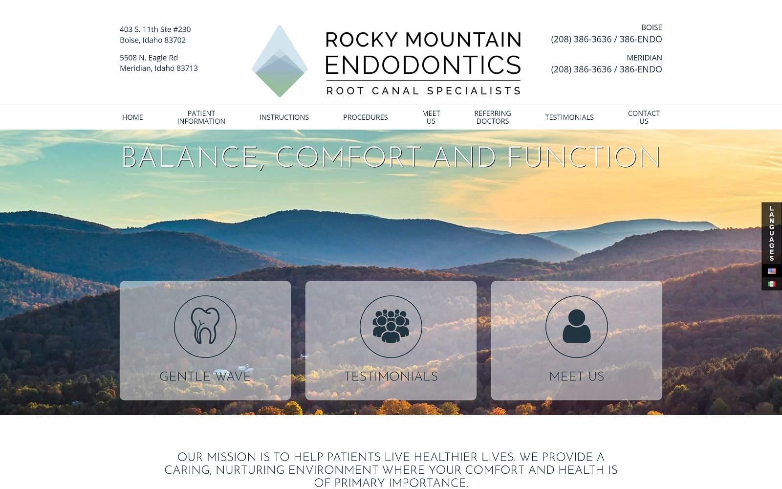 The screenshot of rocky mountain endodontics a gentlewave provider rockymtendo. Com website