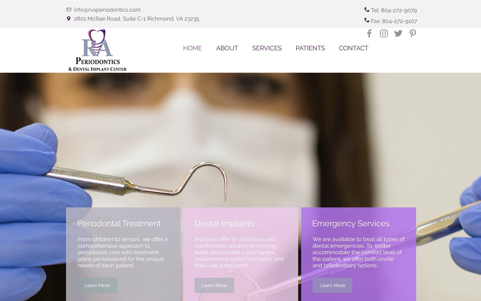 The screenshot of rva periodontics and dental implant center rvaperiodontics. Com website