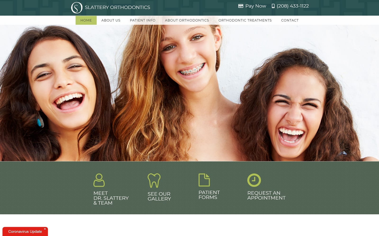 The screenshot of slattery orthodontics slatteryortho. Com dr. John slattery website