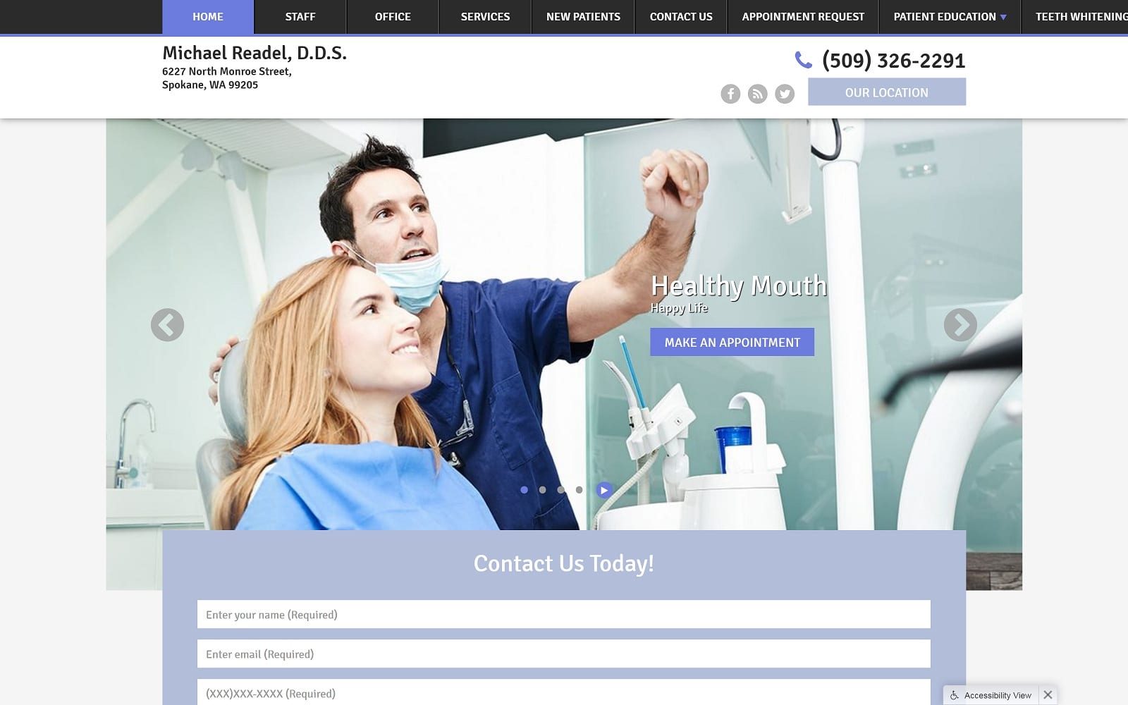 The screenshot of dr. Michael readel d. D. S. Spokanecosmeticdentistry. Com website