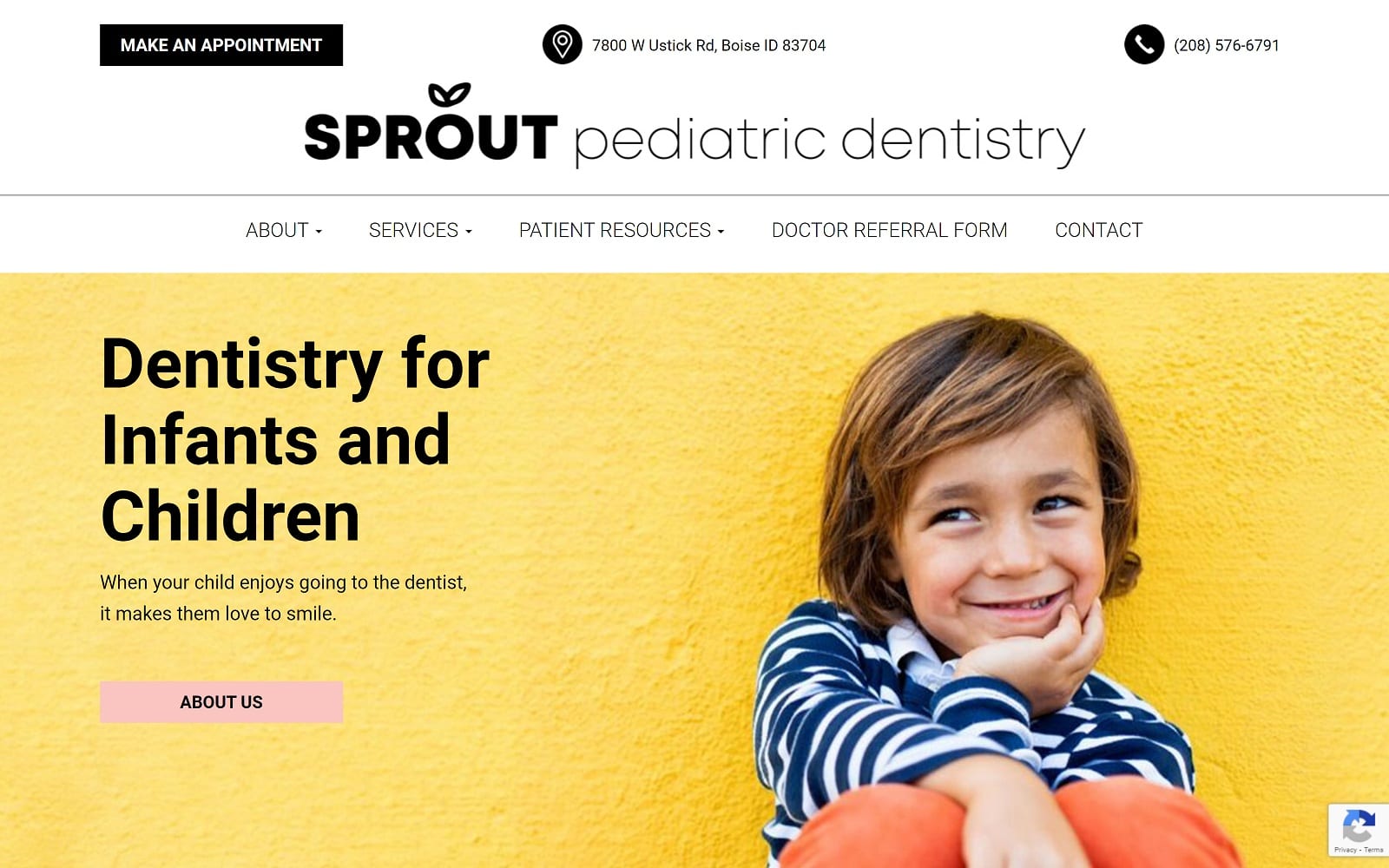 The screenshot of sprout pediatric dentistry sproutboise. Com website