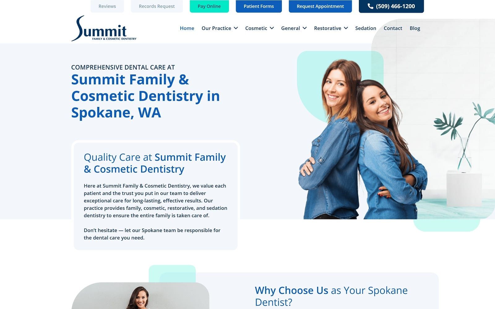 The screenshot of summit family & cosmetic dentistry summitdentistryspokane. Com website