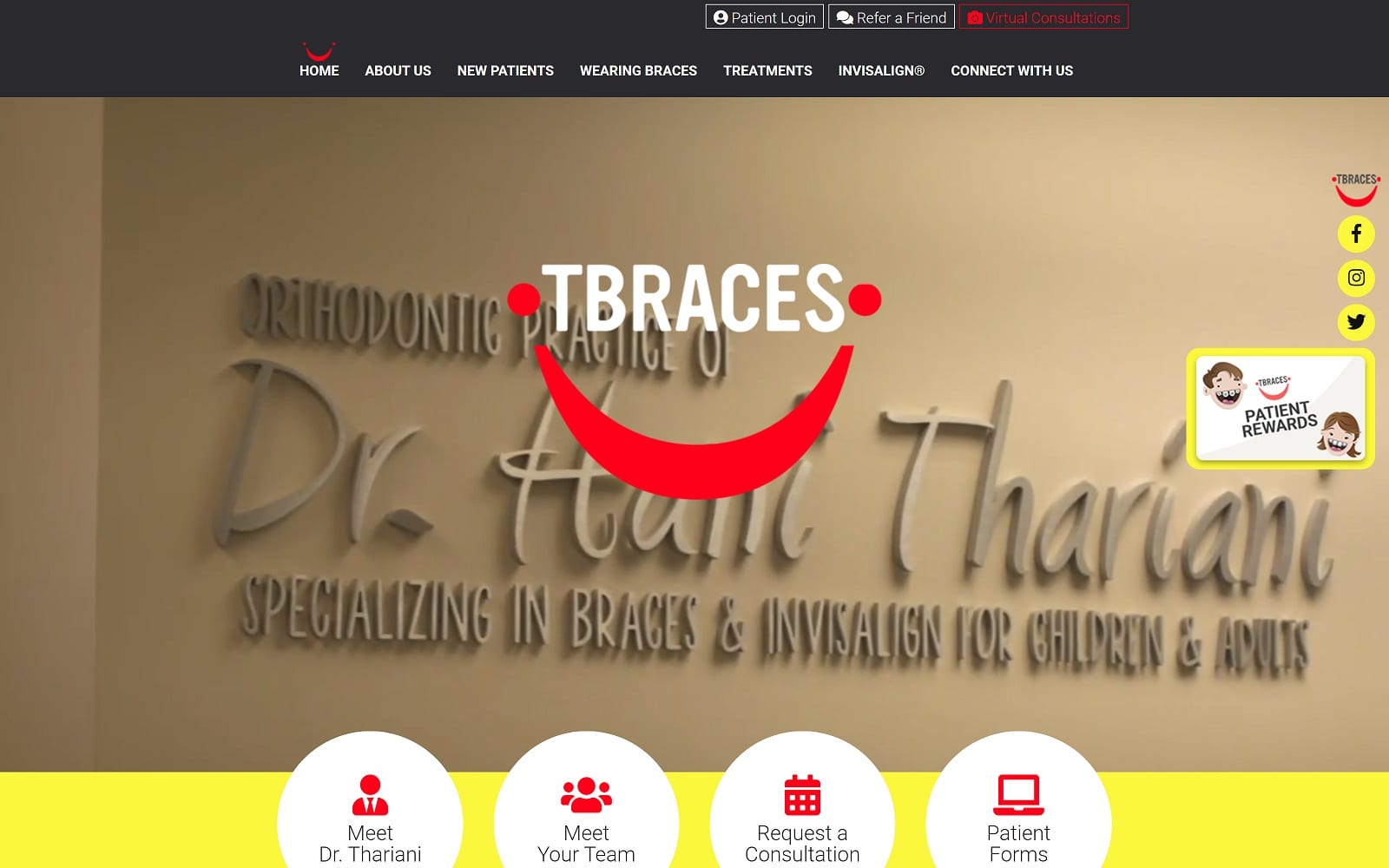 The screenshot of hani thariani orthodontics tbraces. Com website