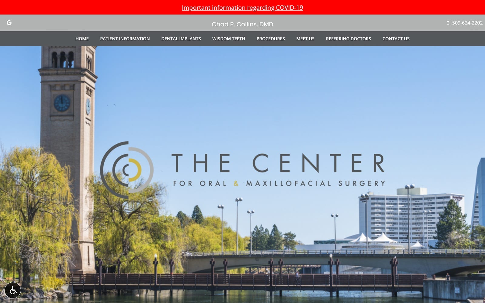 The screenshot of center for oral surgery thecenterfororalsurgery. Com dr. Chad p. Collins website