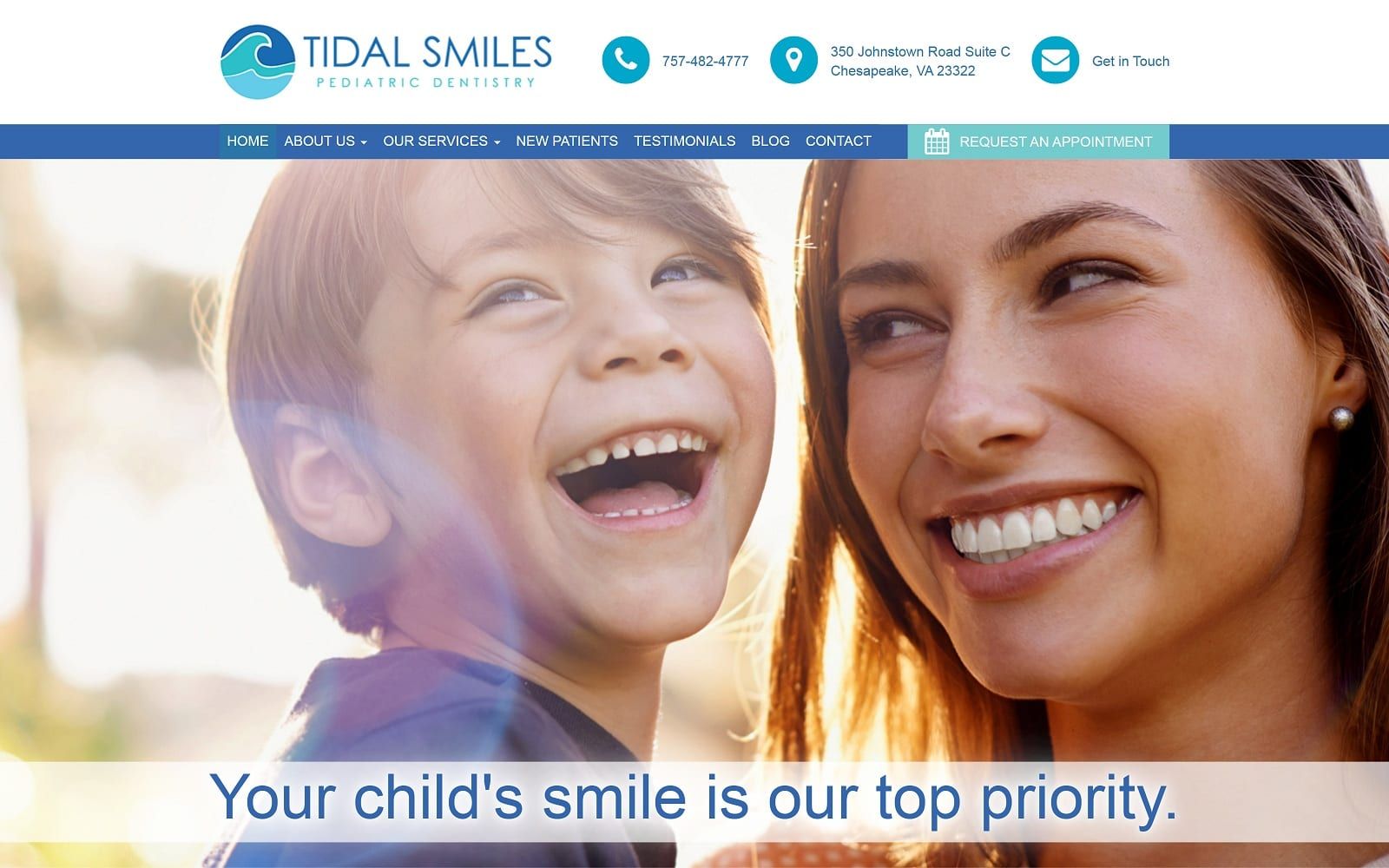 The screenshot of tidal smiles pediatric dentistry tidalsmiles. Com dr. Luke winter website