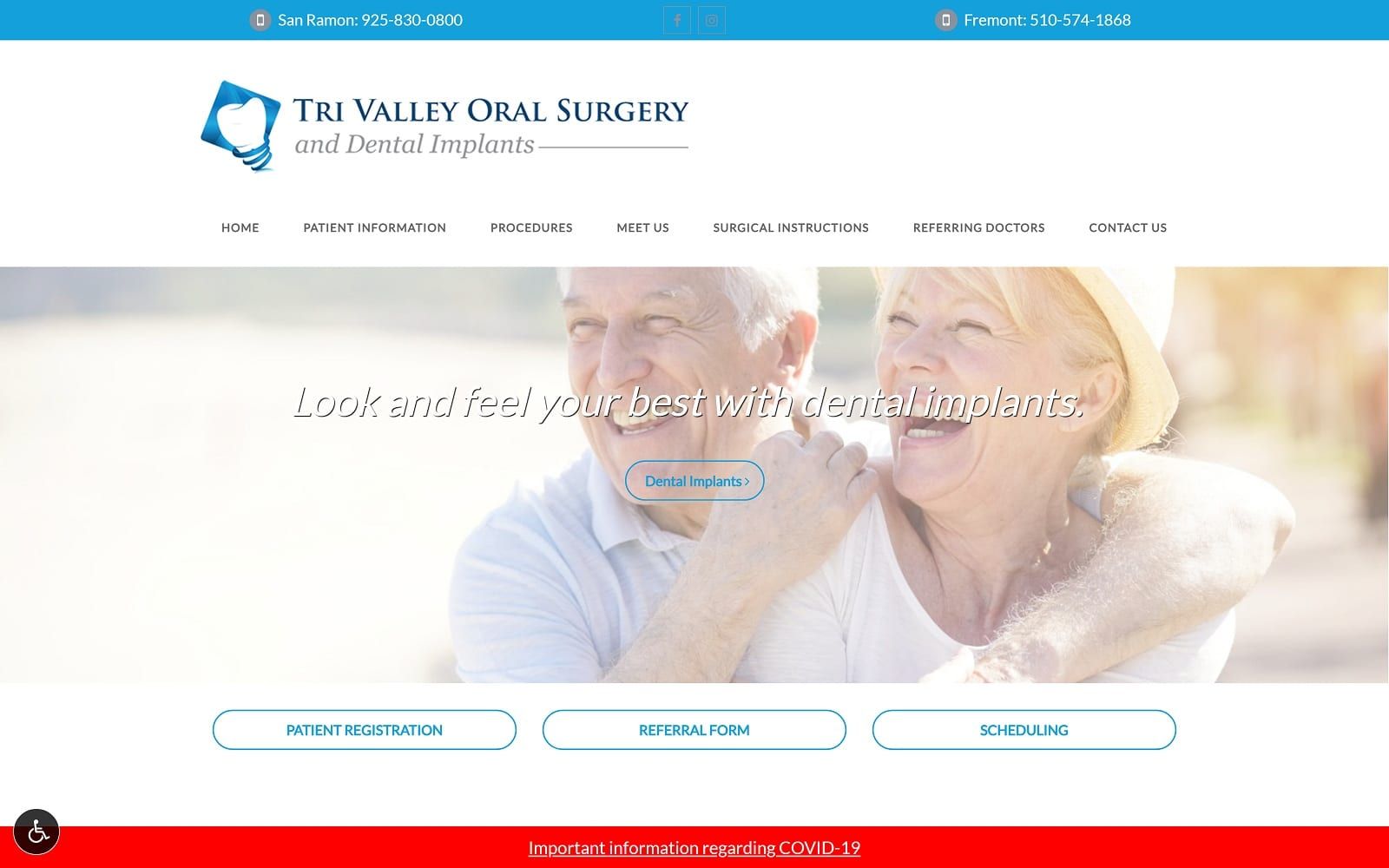 The screenshot of tri valley oral surgery and dental implants trivalleyoralsurgery. Com dr. Anthony j. Rega website