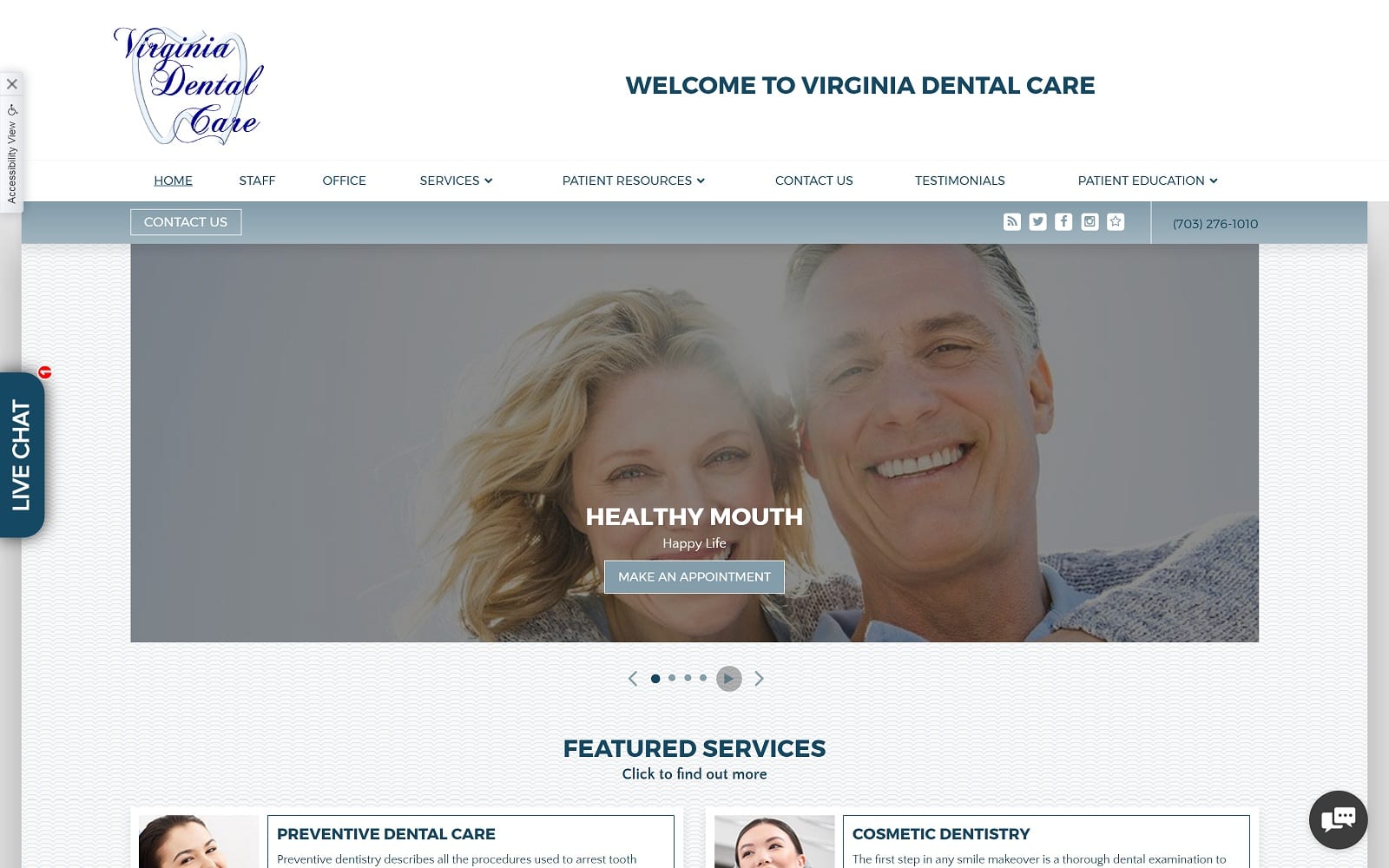 The screenshot of virginia dental care vadentalcare. Com website