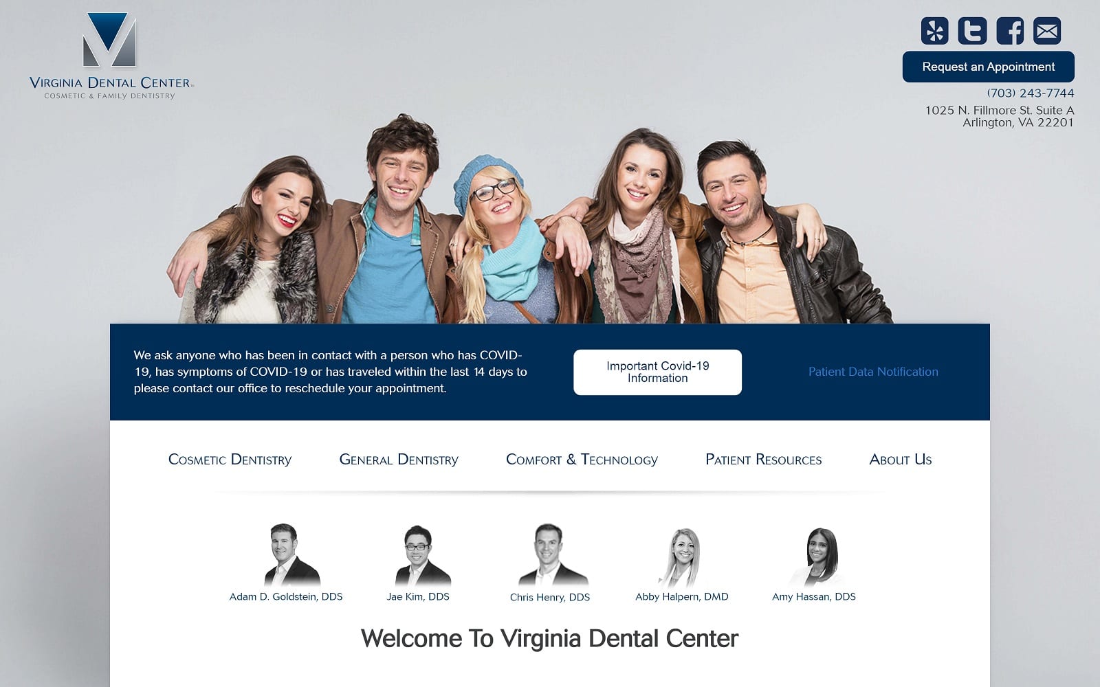 The screenshot of virginia dental center virginiadentalcenter. Com website