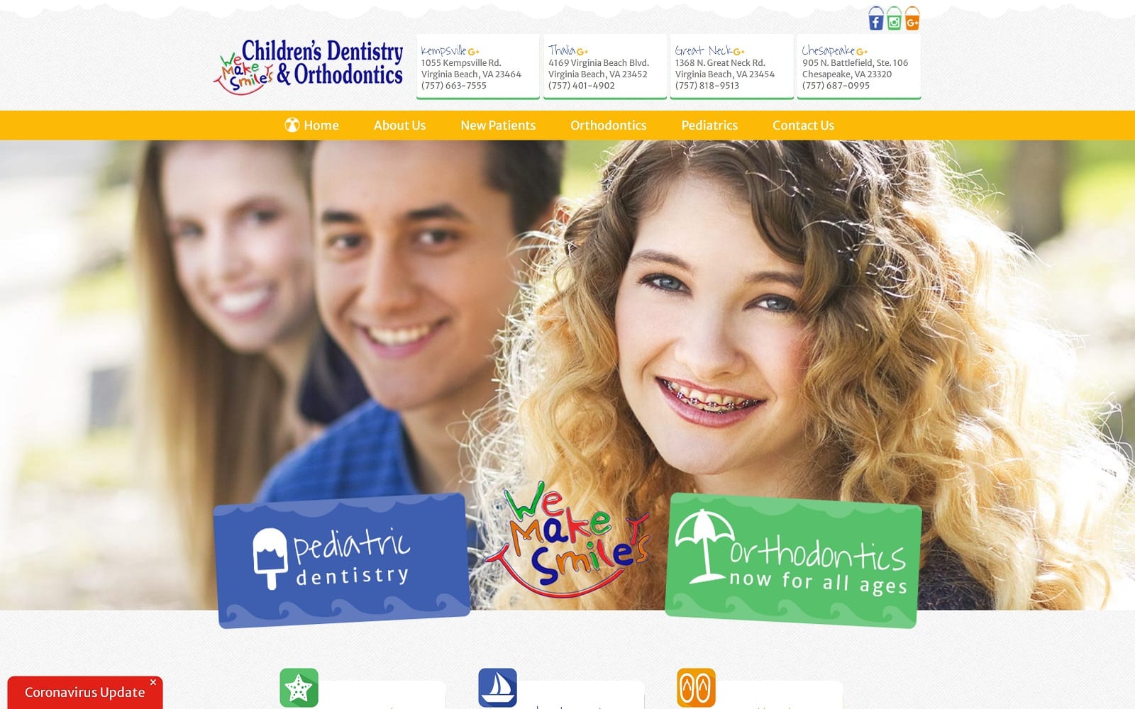 The screenshot of children's dentistry & orthodontics wemakesmilesva. Com website