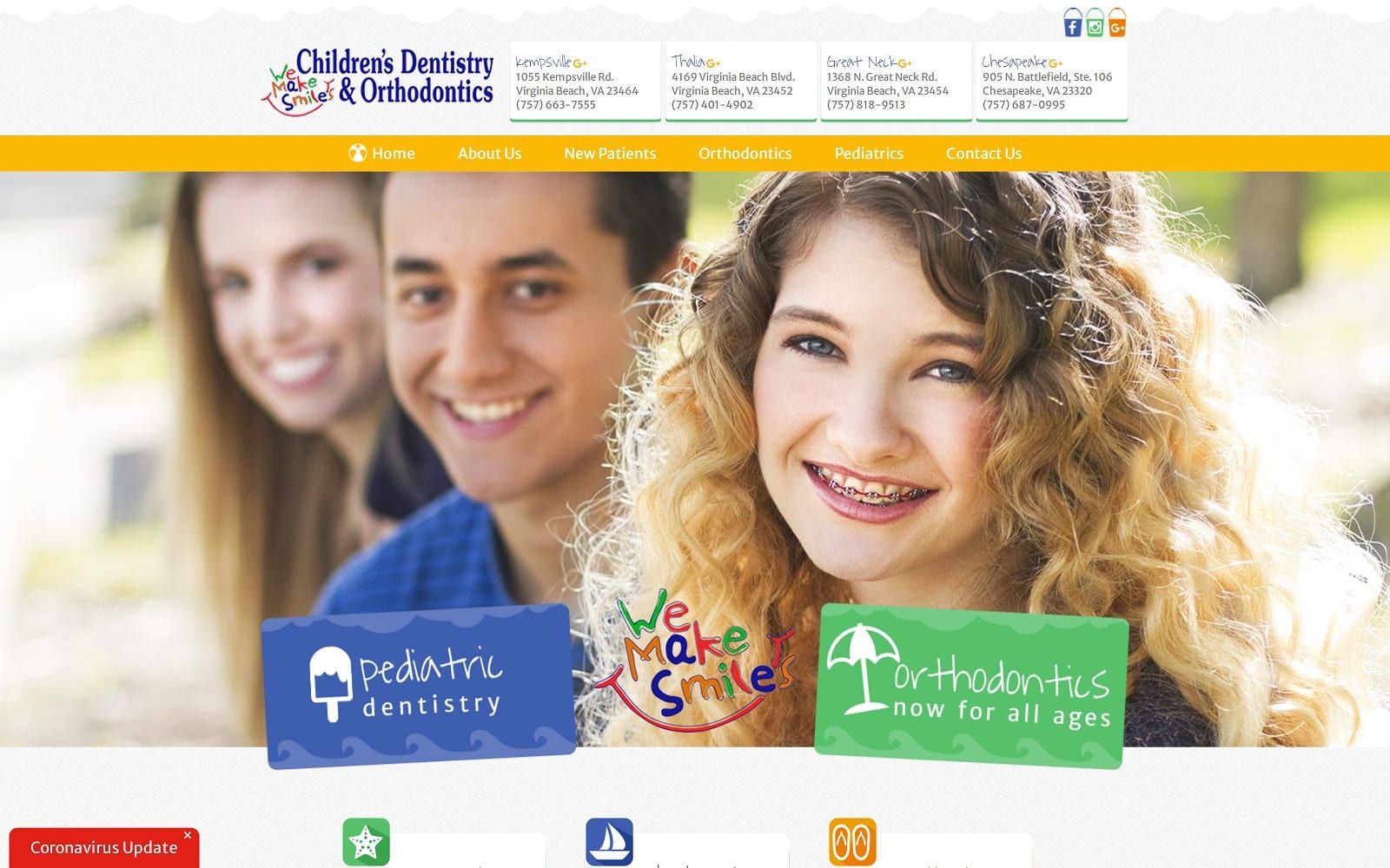 The screenshot of children's dentistry & orthodontics wemakesmilesva. Com website