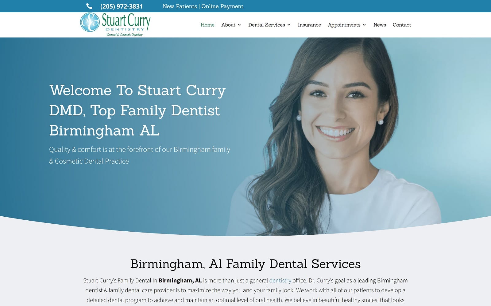 The screenshot of stuart curry dentistry birmingham currydentistry. Com website