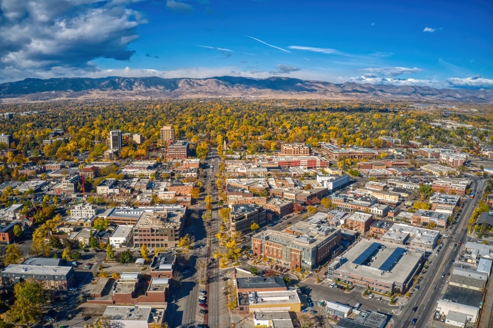 Aerial,View,Of,Downtown,Fort,Collins,,Colorado,In,Autumn