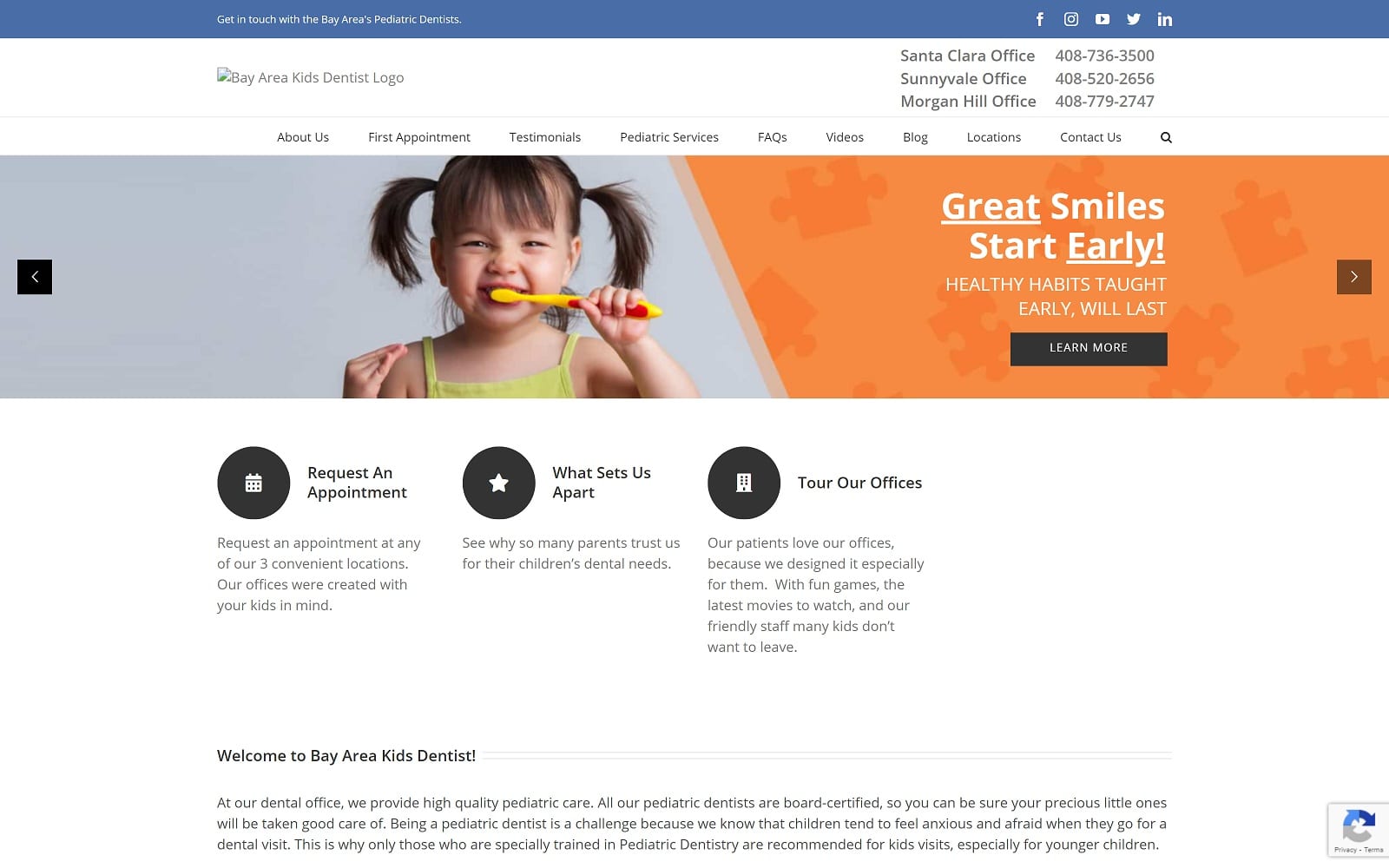 The screenshot of bay area kids dentist bayareakidsdentist. Com website